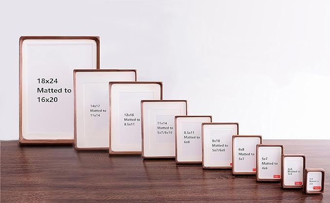 Natural Wood Photo Frames Inspired Tabletop Picture Frame with Mat, Vertical or Horizontal Display (Walnut, 4x6 matted to 3x5)