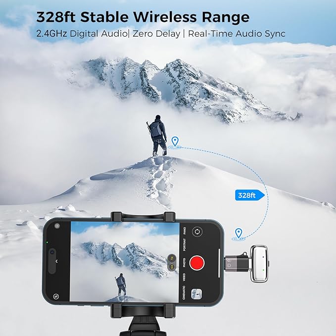 ZealSound Mini Microphone, Wireless Lavalier Mic for iPhone/iPad/Android, USB-C/Lightning, Noise Reduction, 33H Battery with Charging Case for Content Creators, TikTok & YouTube Videos - Chrome Silver