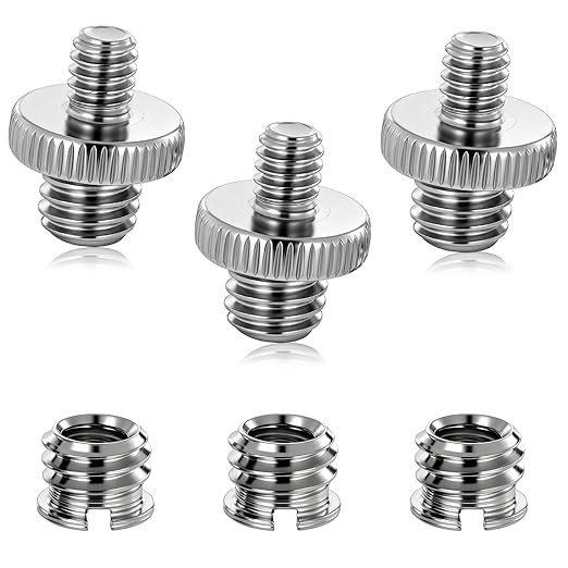 3 PCS 3/8 to 1/4 Tripod Adapter and 3 PCS 1/4 Inch to 3/8 Inch Mount Screws, Double Head Converter Precision Made Tripod Screw Adapters, Standard Camera Mount Adapter for Camera Light Stand Accessory