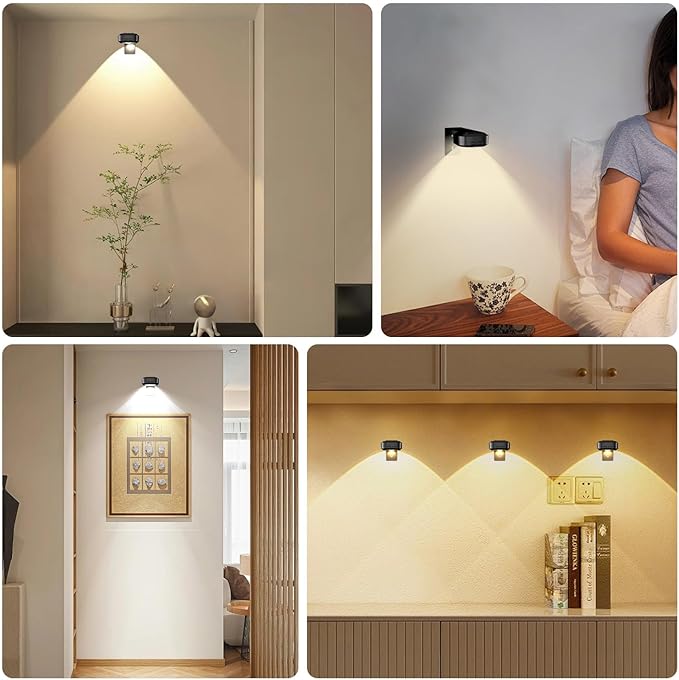 Lightbiz Picture Light 3 Pcs, Rechargeable Battery Operated Picture Lights for Wall, Magnetic Wall Lights with 3 Color Temps, Remote Dimmable Timer Poster Lights for Art Display, Frame