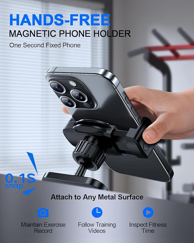 UBeesize Gym Magnetic Phone Holder, 1-Sec Install 360° Adjustable Ball Joint and Durable Base, Universal Magnetic Phone Mount with Smartphones Works on Any Surface (Metal Plate Included)