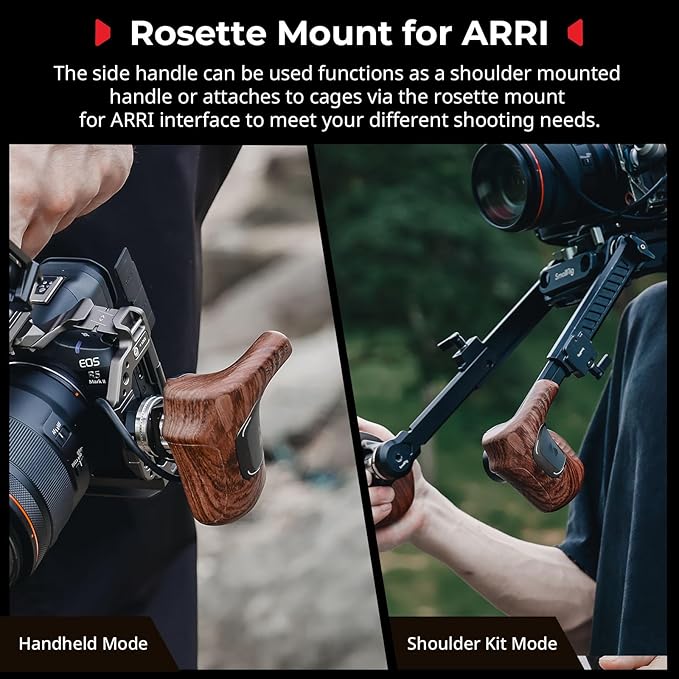 SMALLRIG Rotating Left-Side Wooden Handle for ARRI Rosette, Load Capacity to 15kg / 33lbs, Flexible Position Adjustment, Ergonomic Design & Anti-Slip Design