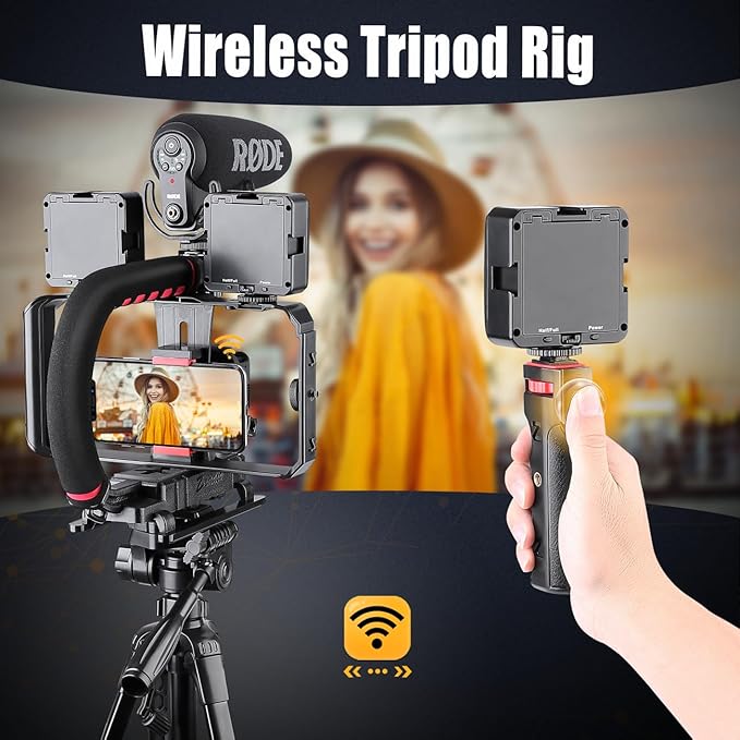 Zeadio Camera Stabilizer Kits, with Smartphone Video Cage Rig and LED Video Light for All Camera Action Camera DSLR Smartphone