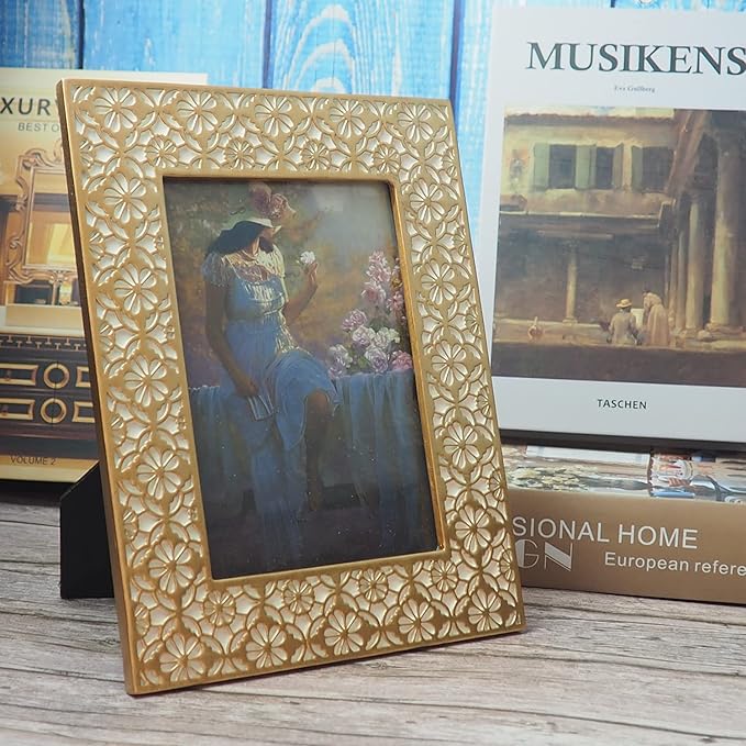 Hymmah 8x10 Gold Picture Frame Ornate Photo Frame Hand-Crafted Resin Picture Frame with Easel & Hook for Tabletop, Home Decor, Photo Gallery