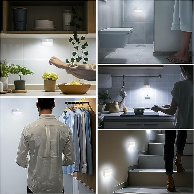 16 Pack Motion Sensor Stair Lights for Indoor, Wireless RGB Battery Operated Night Light, Led Stick On Hallway Closet Under Cabinet Stairway Automatic Lamp for Bedroom Kitchen Bathroom