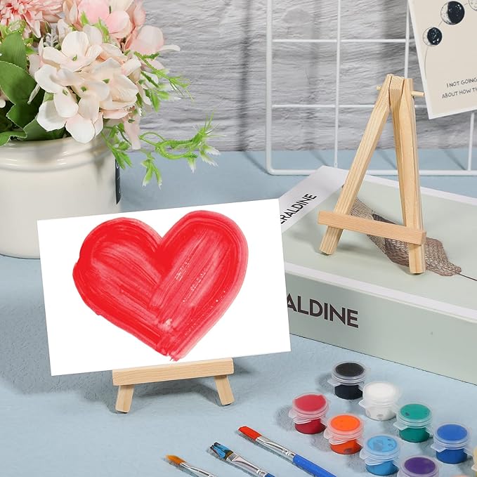 Thenshop 40 Pack 6 Inch Natural Wooden Mini Easel Stand Artist Mini Easels Bulk Wood Tabletop Small Canvas Stand for Painting Display Cards Photos Arts Crafts(Classic)