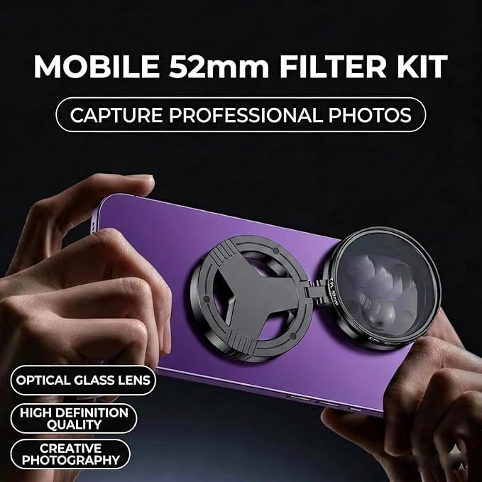 Anti-Glare Magnetic Phone Filter, 52mm Magnetic CPL Filter for Smartphone Camera, Foldable Portable Polarizing Lens Attachment, Reduces Reflections Enhances Colors for Travel Photography (2PCS)