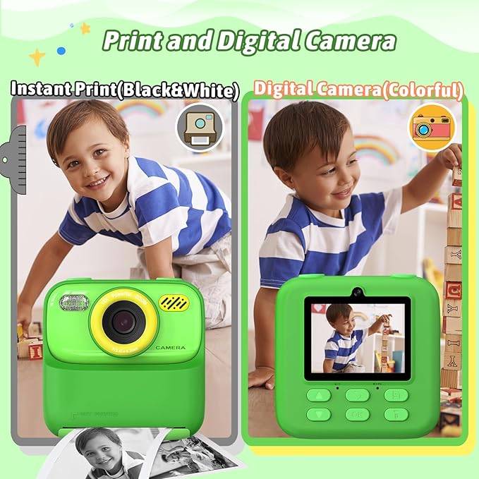 Kids Instant Digital Cameras for Boys and Girls, 1080P HD Dual-Lens Selfie Digital Camera with Print Paper & 32G Card, Christmas Birthday Gifts Toys for Toddler and Teenagers Age 3-16 Years Old