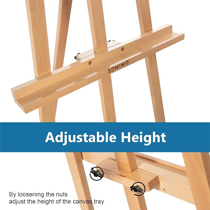 Somime A - Frame Wooden Display Easel - Adjustable Lyre Beechwood Studio Easel Stand Holding Canvas Up to 90", Inclinable Artist Floor Painting Easel for Artwork Painting, Natural