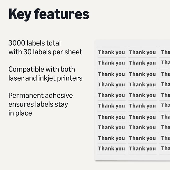 Amazon Basics Printable Address Labels, White, 1" x 2-5/8", 3000 Blank Mailing Labels