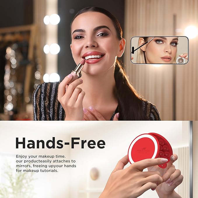 Magnetic Suction Cup Phone Mount, Compatible with MagSafe, Silicone Octo Cup Buddy Sticky Grip Holder for iPhone and Android, Removable Hands-Free Phone Stand Selfie/Video for TikTok, Red