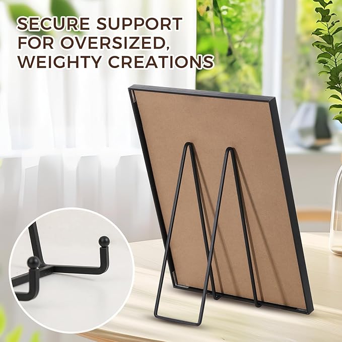 Large Plate Holder Display Stand - 12 inch Super Tall Big Plate Stands for Heavy Duty Display - Metal Picture Frame Stand - Tabletop Easel Stand for Decorative Platter | Plaque | Book - 2 Pack - Black