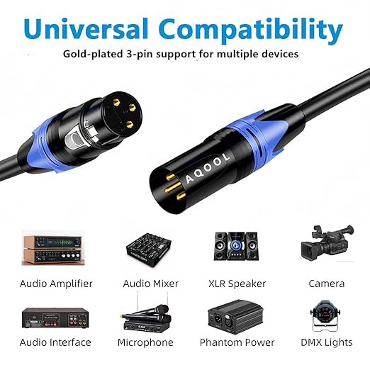 XLR Cables 25ft 4 Pack, Premium XLR Microphone Cable Male to Female, Gold-Plated 3-Pin Balanced Mic Cord XLR Speaker Cable 25 Feet