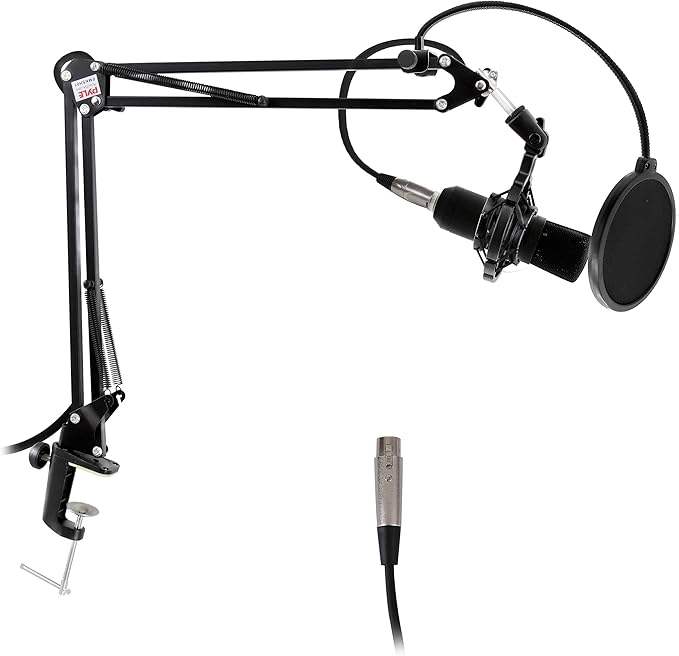 Pyle Microphone Boom Arm Stand - Adjustable Scissor Mic Arm with Desk Clamp, Metal Shock Mount & Adapter Clips - 2.26ft Max Extension for Podcasting, Gaming, & Recording - PMKSH01