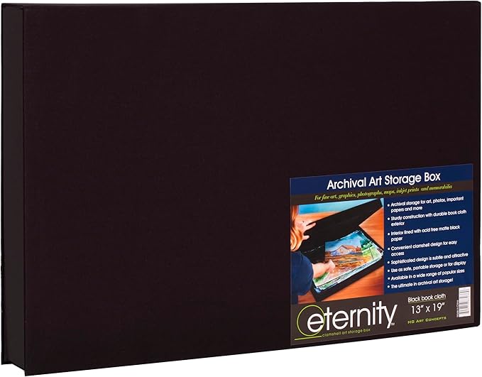 HG Art Concepts Art Photo Storage Box Eternity Archival Clamshell Box for Storing Artwork, Photos & Documents Deluxe Acid-Free Sturdy & Lined with Archival Paper - [Black - 13" x 19"]