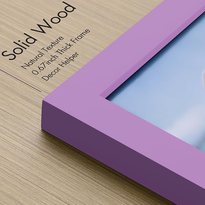 Vittanly 4x6 Picture Frame, Made of Solid Wood and Shatterproof Plexiglass, Wooden Photo Frame for Wall Mounting or Tabletop Display, Picture Frame for Home Decor with Stand, Purple, 1 Pack