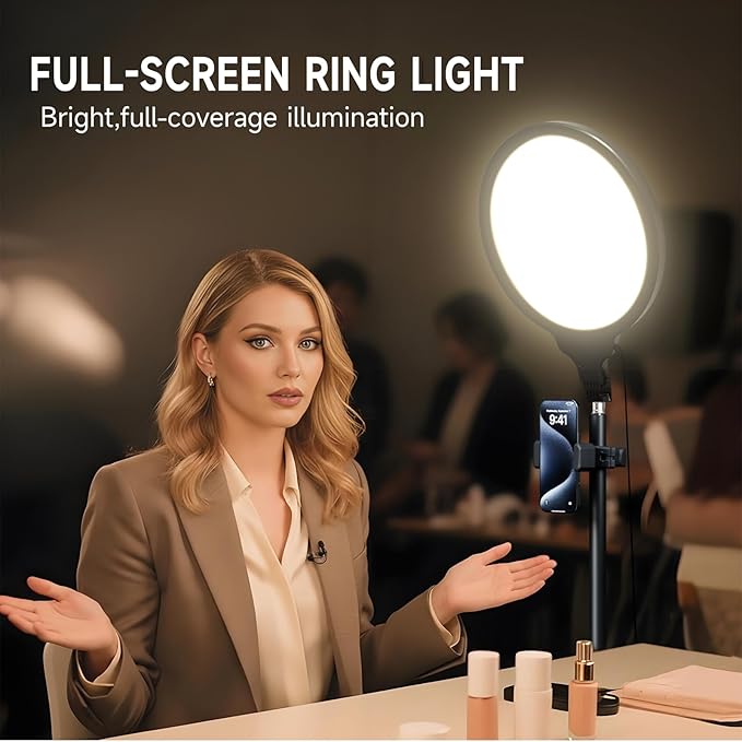 Ring Light Tripod for iPhone, 14" Selfie Ring Light with Tripod Stand and Phone Holder, Professional LED Circle Lighting for Video Recording, Conferencing, Makeup, Streaming, Tiktok, YouTube