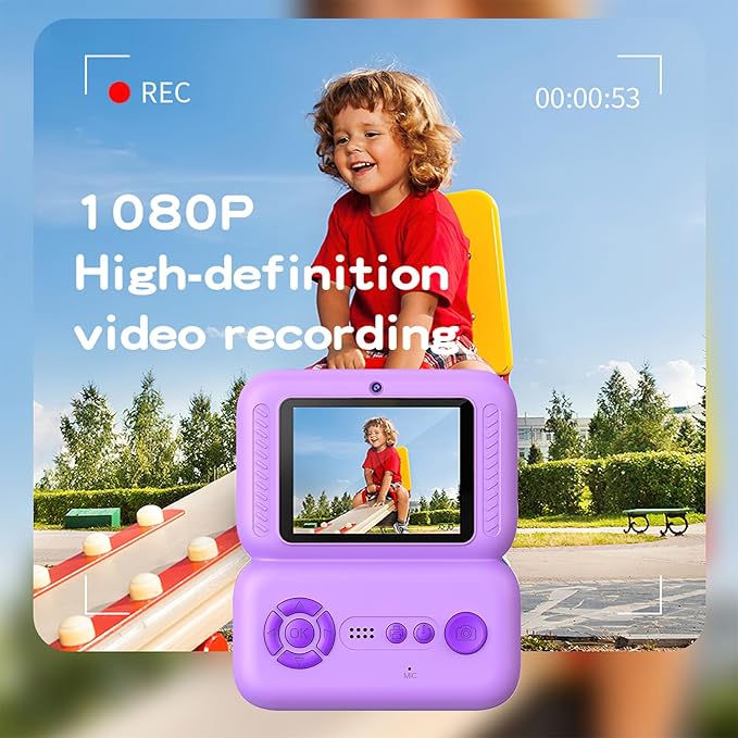 Kids Camera Instant Print, Instant Camera with 4 Roller Photo Paper & 32GB Card, 1080P Dual-Lens Digital Camera for Kids, Boys and Girls Toys Gifts for Teenage Girls Kids Toys for Ages 8-13 (Purple)