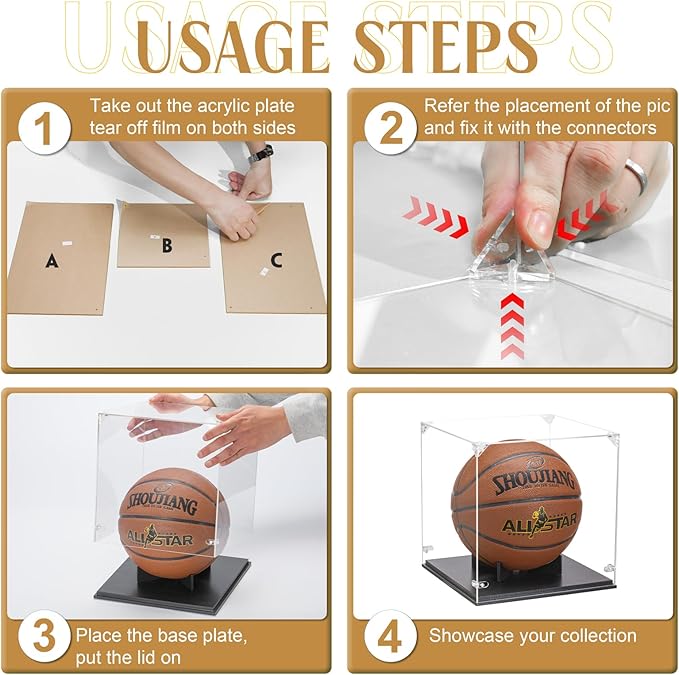 Basketball Display Case, Thickened UV Protection Clear Acrylic Lid Basketball Holder, Wooden Basketball Base Stand for Autographed Ball and Memorial Gift