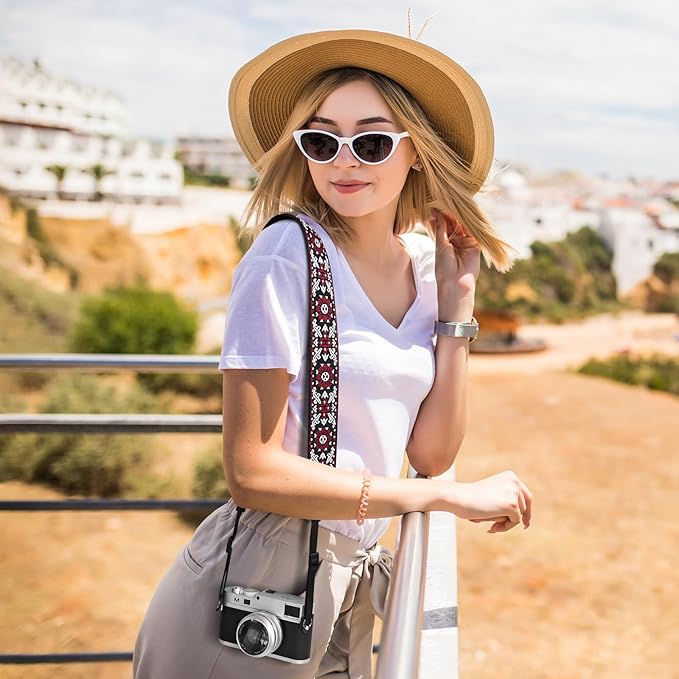 Neck Strap Silicone Camera Straps - Padded Camera Strap, 1.5" Wide Adjustable Nylon Shoulder Strap - Compatible with Canon, Nikon, Sony, and More DSLR and Mirrorless Cameras (Red Flower)