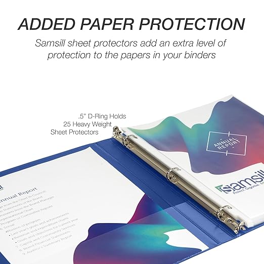 Samsill Durable 0.5 Inch Binder, Made in USA, D Ring Binder, FSC 100% Recycled Chipboard, Blue, 4 Pack