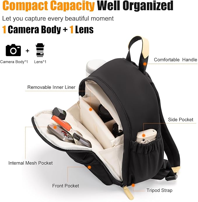 Cwatcun Camera Backpack Bag Small for Women,Fashion DSLR Camera Bag with Tripod Strap Laptop Compartment and Padded Dividers Lightweight Photograhy Cute Backpack Case for Cameras Accessories