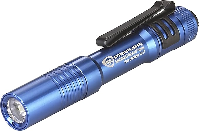 Streamlight 66603 MicroStream USB 250-Lumen 1150-Candela EDC Ultra-Compact Flashlight with Rechargeable Battery, Clear Retail Packaging, Blue