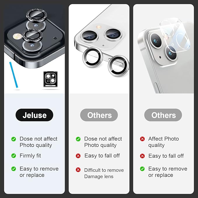 Jeluse 2X2 Pack Camera Lens Protector for iphone 14 Plus for iphone 14, 9H Tempered Glass Screen Protector Cover [Alignment Kit Eazy installation] Metal Individual Ring