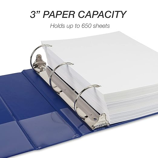 Samsill Durable 3 inch 3 Ring Binder, Made in USA, D Ring Binder, FSC 100% Recycled Chipboard, Blue