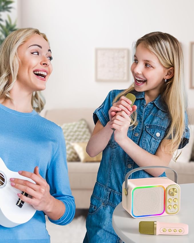 LED Kids Karaoke Machine-Portable Bluetooth Speaker & Microphones | White Elephant Gifts | Christmas Stocking Stuffer | Birthday Toys for 3-12+ Years Old Girls Boys(Colorful)