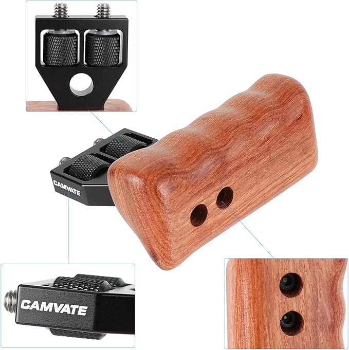 CAMVATE DSLR Wooden Handle Grip with Connector for DV Video Camera Cage(1 Pair) - 1346