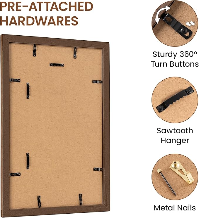 11x17 Picture Frame, USA-Sourced Walnut Wood with Tempered Glass, Display 8x12 with Mat or 11x17 Without Mat, 11 by 17 Photo Frame for Vertical & Horizontal Display, Handcrafted Wood Frame, 3 Pack
