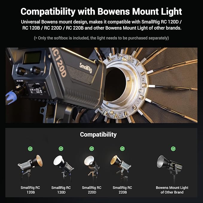 SmallRig Parabolic Softbox Quick Release, Parabolic Softbox, Compatible with SmallRig RC 120D/RC 120B/RC 220D/RC220B and Other Bowens Mount Light (21.6inch/55cm)