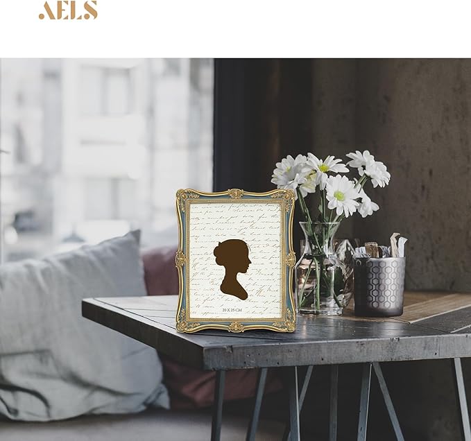 AELS 5x7/8x10 Inch Vintage Picture Frame, Elegant Antique Photo Frames with Glass Front, Photo Display, Tabletop Wall Hanging, Gift Ideas, Gold (Gold and Blue, 8x10)