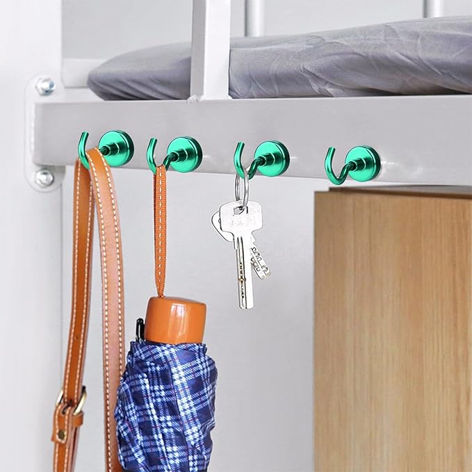 MIKEDE Magnetic Hooks Heavy Duty, 85LB Strong Magnet with Hook for Fridge, Super Neodymium Extra Strength Industrial Hooks for Hanging, Magnetic Hanger for Toolbox, Cruise, Grill(Green,4 Pack)