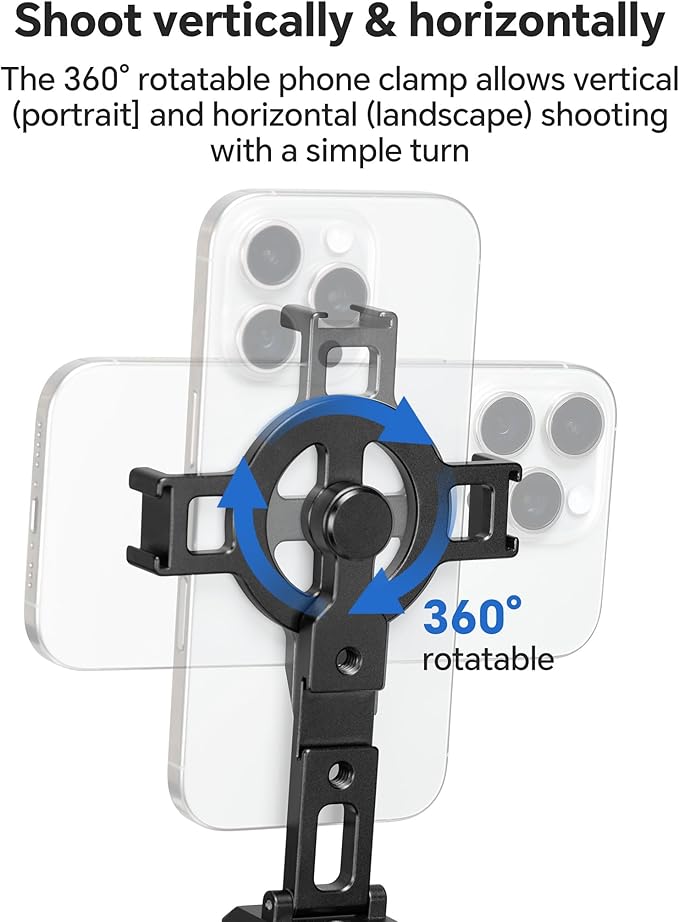 FANAUE Cell Phone Tripod Mount, Magnetic Aluminum Smartphone Stand Adapter with Cold Shoe Arca Swiss QR Base Plate,1/4" & 3/8'' Screw Phone Holder Mount for Video Live Streaming Vlogging