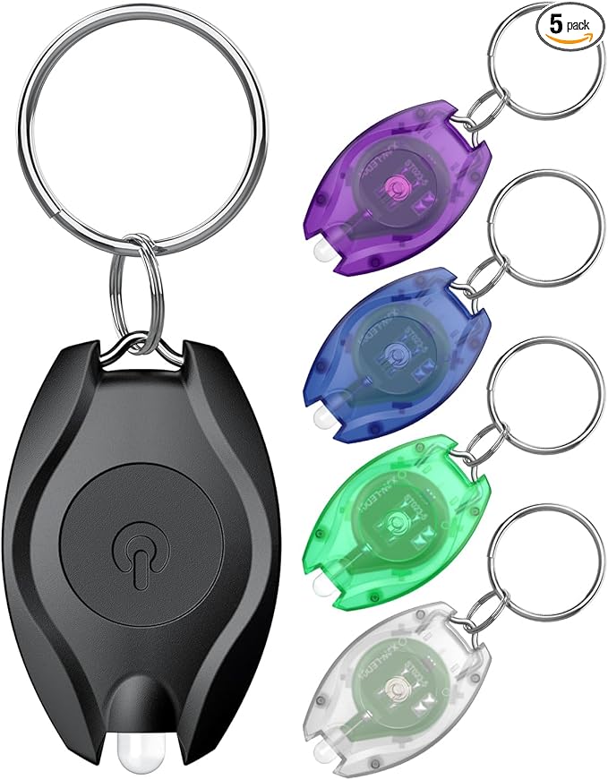 Uniclife 5 Pack LED Keychain Flashlight Mini LED Keychain Light 14 Lumen Portable Ultra Bright Battery Powered Key Ring Torch for Outdoor Camping Hiking and Emergency Lighting, 5 Colors of Shells