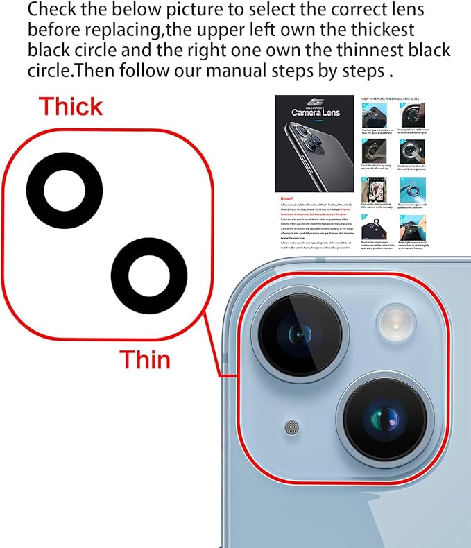 Rear Camera Lens Covers Replacement for iPhone 14/15 & 14Plus/15Plus, GVKVGIH Back Camera Len Glass Replacement with Double-Sided Adhesive & Repair Tool Kit for 14/14plus/15/15plus