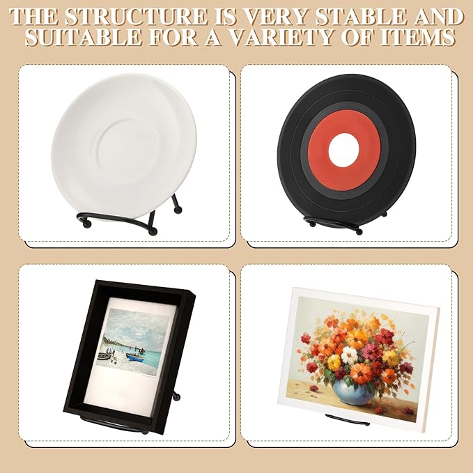 RattanView 4 Pcs 2 Inch Small Plate Holder Display Stands Mini Metal Black Frame Stand for Picture, Book, Photo Easel, Creation, Collectibles Square Wire Plate Stands for Display Mobile Phone