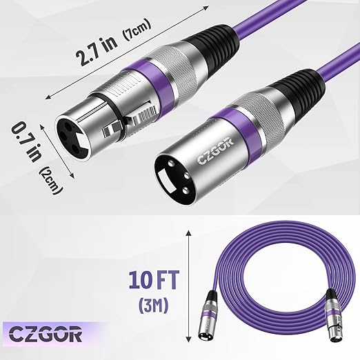 XLR Cables 10 ft 10 Pack, DMX 3-Pin XLR Microphone Male to Female Cable, Compatible with Microphones, Stage Light DMX Cable, Mic Mixer, Speakers and More, Multi-Color 10 Feet