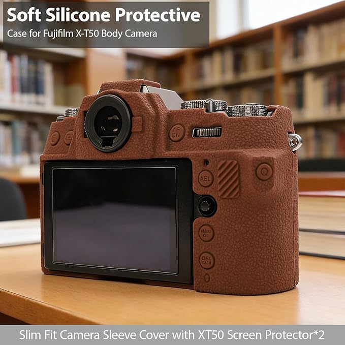 Frevyve Case for Fujifilm X-T50 Body Camera, Skin, Anti-Scratch, Lightweight Sleeve, Fuji XT50 Soft Silicone Rubber Protective Case Cover for Fujifilm XT50 Camera Accessories (Brown)