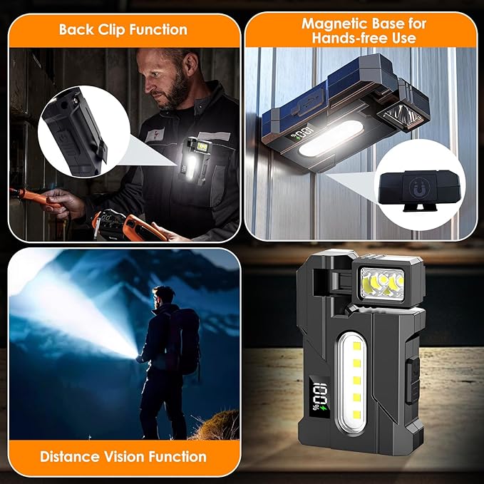 G5 EDC Flashlight – 400 Lumens Super Bright Rechargeable Mini Light with 270°Rotatable Magnet, 3 Modes Dual Light, 1200mAh Portable Flat Pocket Flashlights for Outdoor Camping Daily Carry (1Pcs)