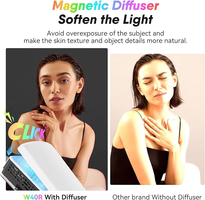 Moman Small LED Camera Light 40W, Full RGB Video Lights with Diffuser, App Control, 2500-9000K, CRI 97+, USB-C Fast Charging, Portable Photography Fill Light for Sony Canon Video Recording