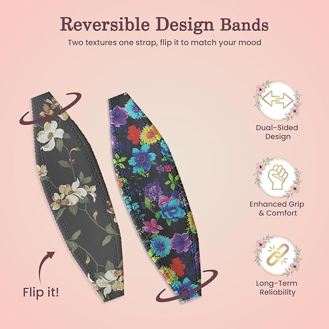 Switchbands Flower Phone Grip Strap – Reversible & Customizable Finger Holder for Phone Back, Wireless Charging Compatible, Detachable Phone Holder for iPhone & Android - Vintage & Blossoms On Black