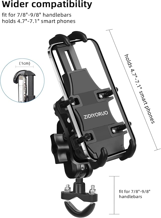 Motorcycle Phone Mount with Vibration Dampener, One-Hand Operation Bike Phone Holder Holds 4.7"-7.1" Cell Phones on Handlebar, ATV Cell Phone Holder for Bike Motorcycle Scooter ATV