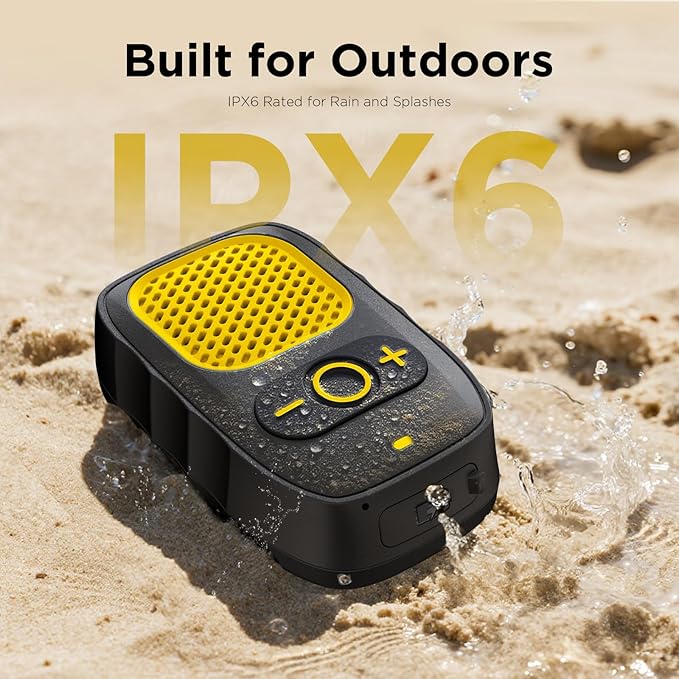 Wearable Bluetooth Speaker, 30H Working Time Clip-On Wireless Jobsite Pro Water-Resistant Portable Speaker, Built-in Mic for Hands-Free Music and Calls (Yellow)