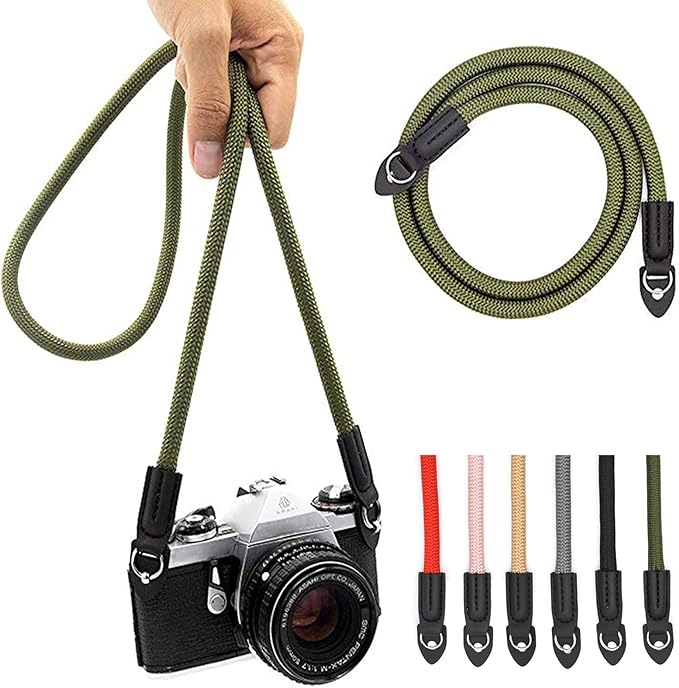 Camera Strap Vintage 100cm Nylon Climbing Rope Camera Neck Shoulder Strap for Micro Single and DSLR Camera.(Army Green)