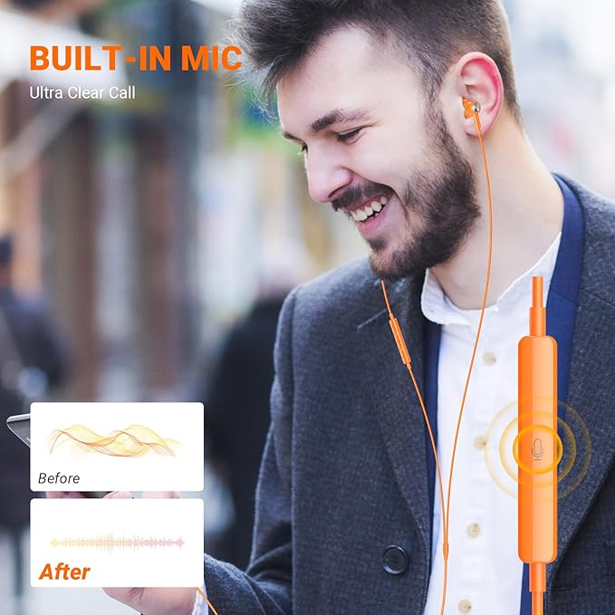 USB C Headphones for iPhone 17 Pro Max Air 16 15, Type C Earphones with Microphone Magnet Stereo Wired Earbuds for Samsung Galaxy S26 S25 Ultra S24+ 23 A53 S21 S20 FE Flip 7 6 Fold/Pixel 10 9, Orange
