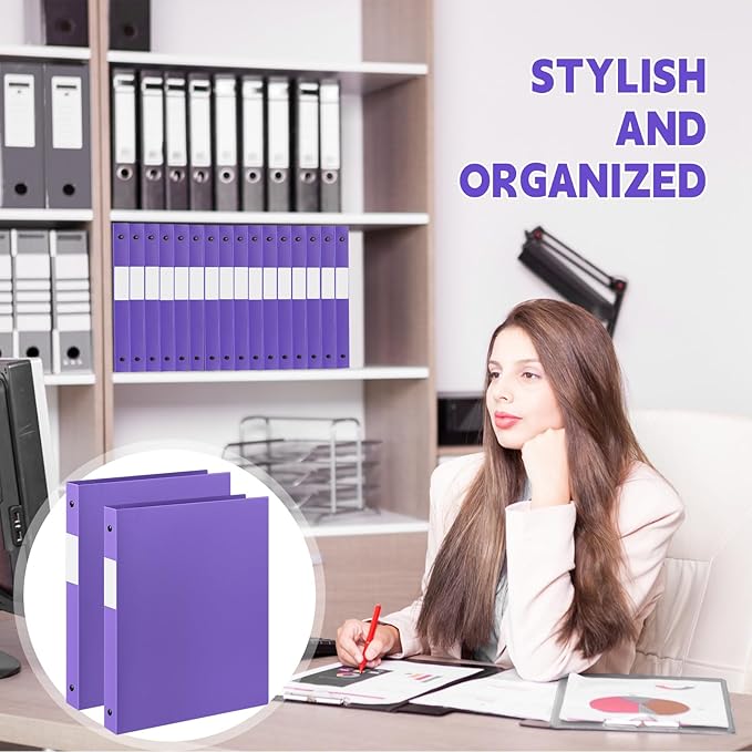 Henoyso 8 Pcs 3 Ring Binder 1/2'' Round Fits Letter Size 8.5'' x 11'' Paper Plastic Flexible Binder Holds 140 Sheets with 1 Pockets Versatile Organizer for Home Office School (Purple)