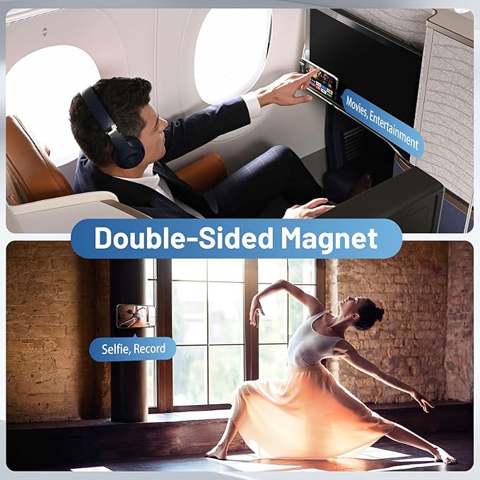 Phone Ring Holder, Dual Sided Magnetic Phone Grip Magnet Cell Phone Finger Holder for Hand Removable Slim Handle Grip Kickstand Compatible for MagSafe iPhone 17/16/15/14/13/12 Series, Black